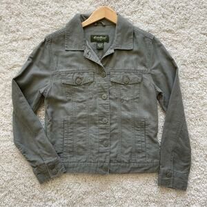 Eddie Bauer Olive Linen Blend Cargo Jacket Size Small